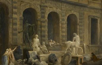 Hubert Robert, Le Dessinateur d'antiques devant la Petite Galerie du Louvre