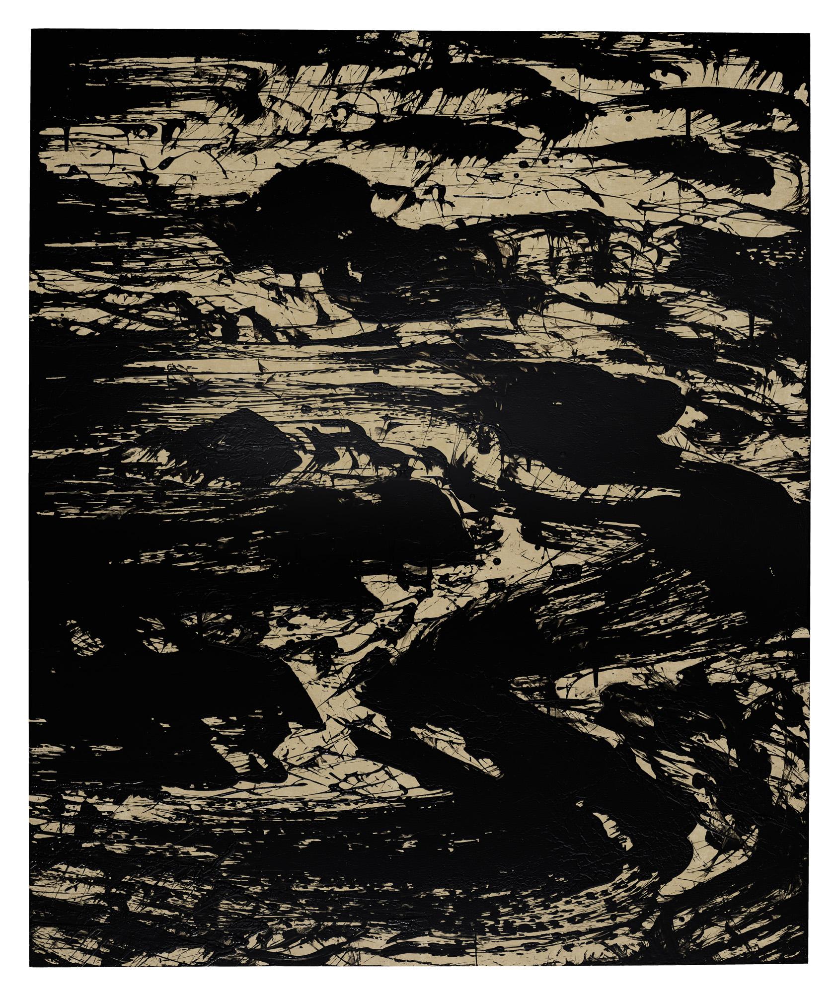 Peinture abstraite noire et beige
