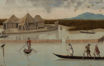 Vittore Carpaccio, Chasse dans la vallée, recto (vers 1492-1494 ; huile sur panneau, 75,4 × 63,8 cm ; Los Angeles, J. Paul Getty Museum
