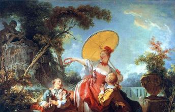 Jean-Honoré Fragonard, Conversation galante dans un parc. L'amoureux couronné, entre 1754 et 1755, huile sur toile.