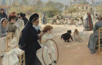 Peinture d'Albert Edelfelt représentant les jardins du Luxembourg, au premier plan se trouve une nourrice assise et des enfants qui jouent
