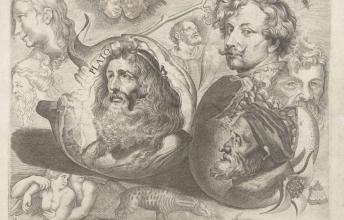Michael Snyders, Feuille d’étude avec têtes, figures, animaux et végétaux, vers 1630, eau-forte, Amsterdam, Rijksmuseum.