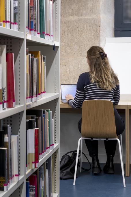 Élève travaillant à la bibliothèque 