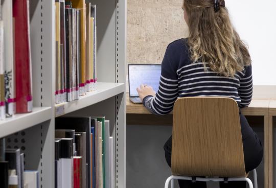 Élève travaillant à la bibliothèque 