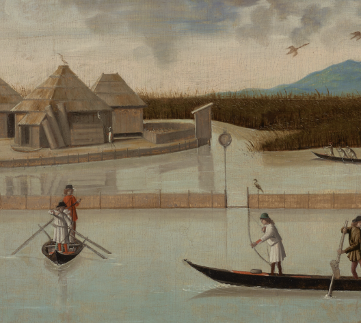 Vittore Carpaccio, Chasse dans la vallée, recto (vers 1492-1494 ; huile sur panneau, 75,4 × 63,8 cm ; Los Angeles, J. Paul Getty Museum