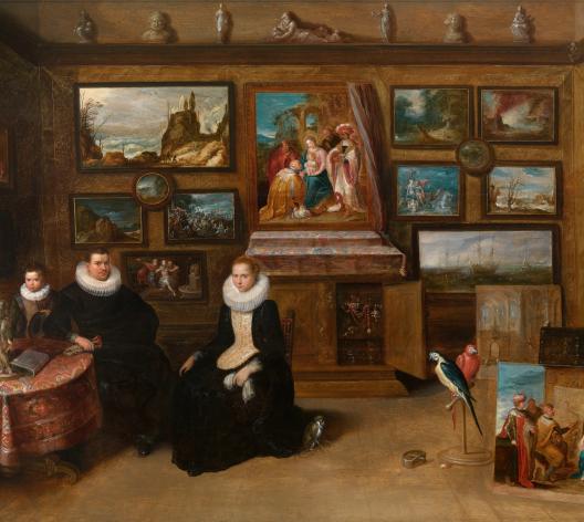 Portrait d'une famille dans le cabinet d'un collectionneur