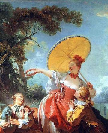 Jean-Honoré Fragonard, Conversation galante dans un parc. L'amoureux couronné, entre 1754 et 1755, huile sur toile.