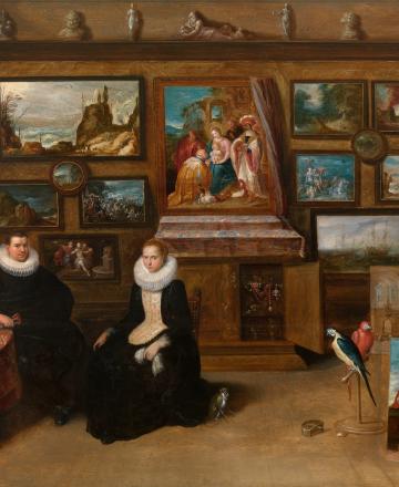Portrait d'une famille dans le cabinet d'un collectionneur